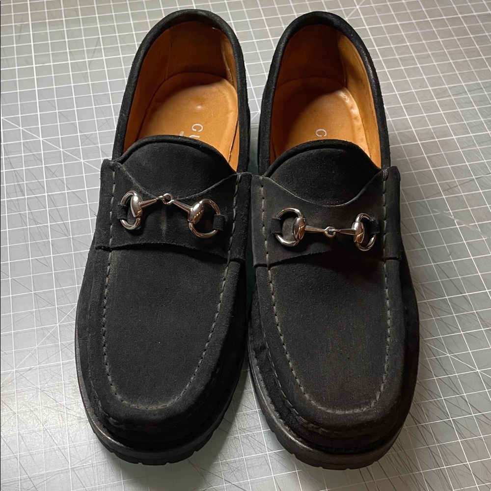 Gucci Black Suede Horse Bit Loafers